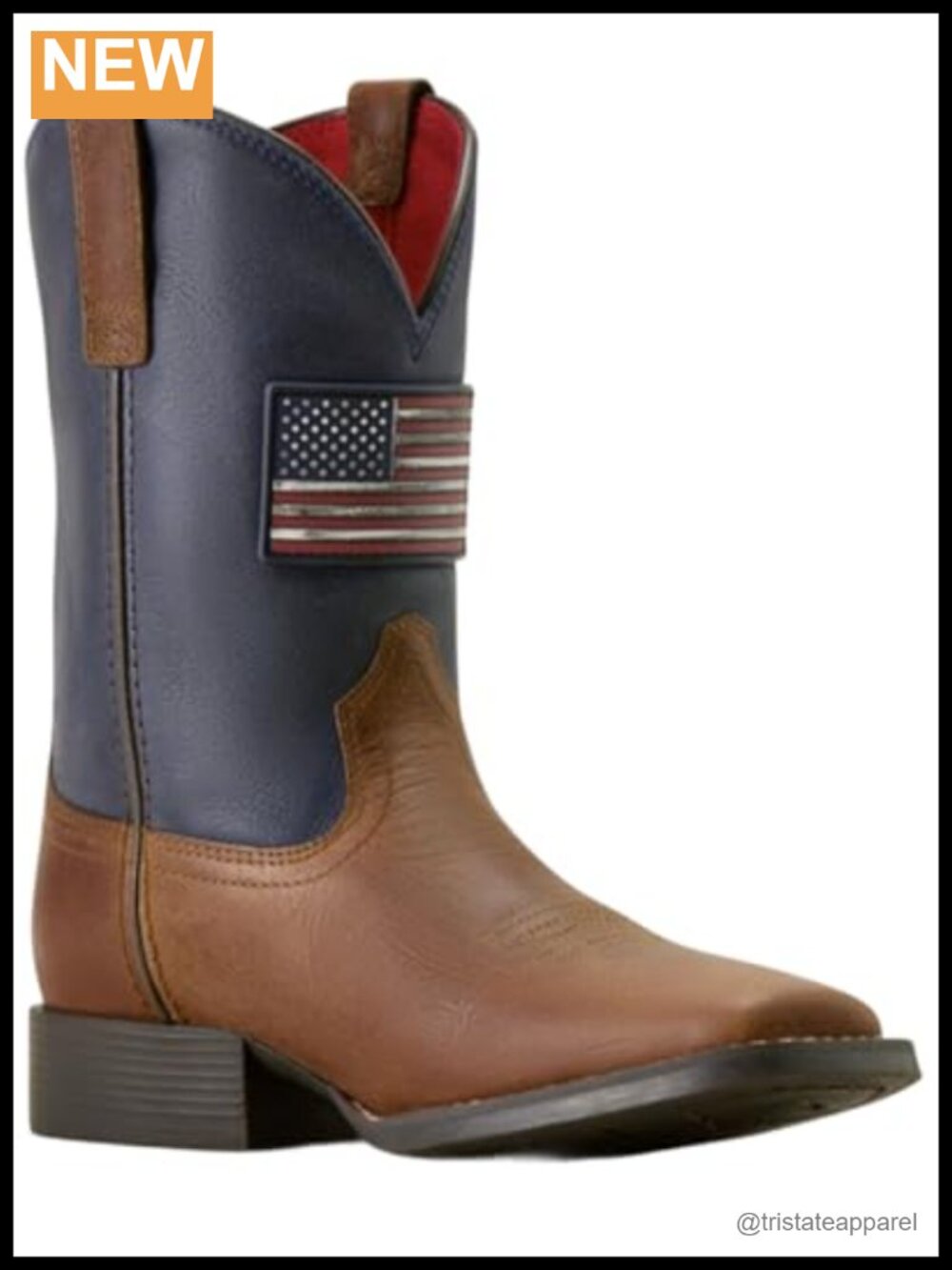 Square Toe Western Boots with American Flag Detail Leather
